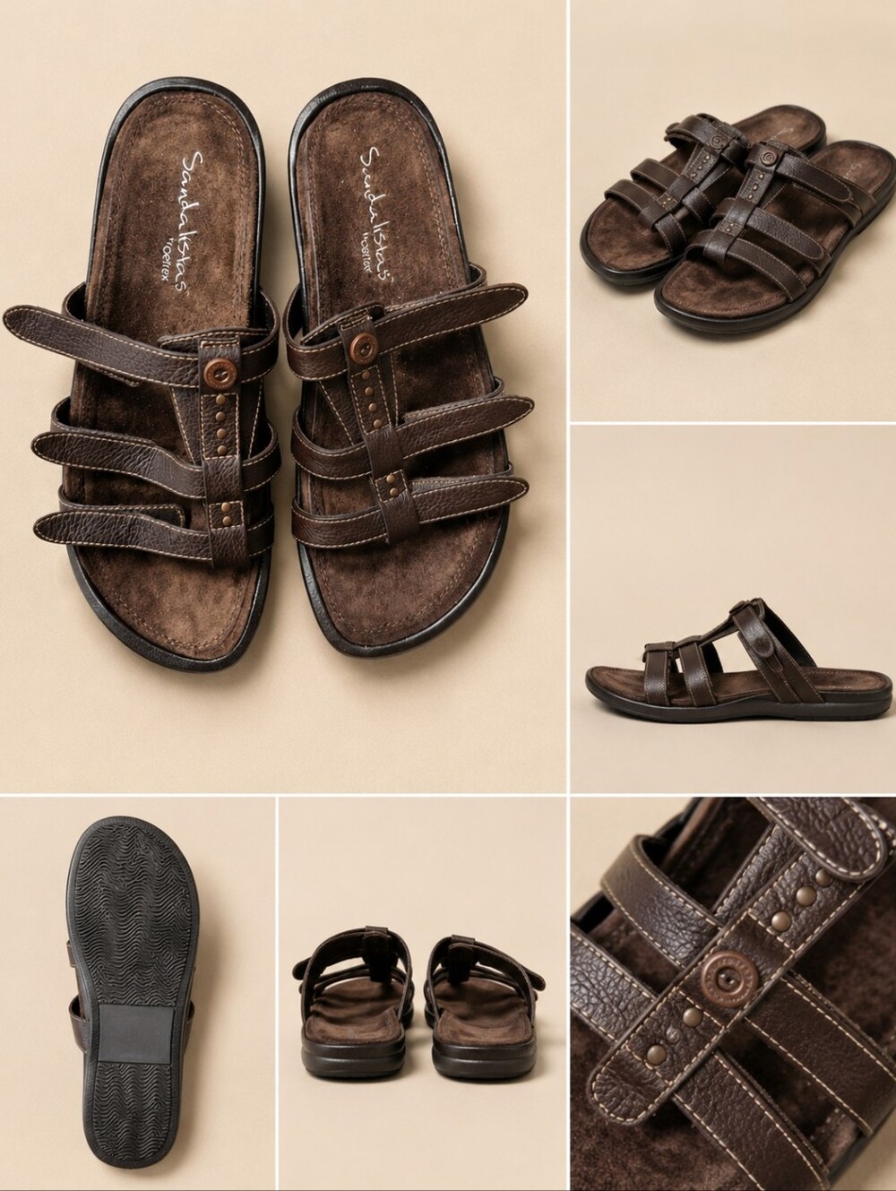 Aetrex Sandalistas Catalina Brown Leather Size 9